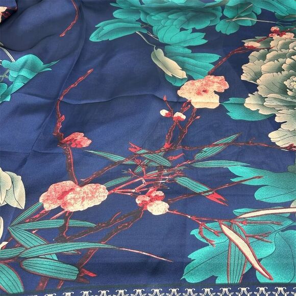 Floral Faux Silk Polyester Scarf Multicolor Floral Spring Shawl Wrap Scarf - Picture 11 of 16